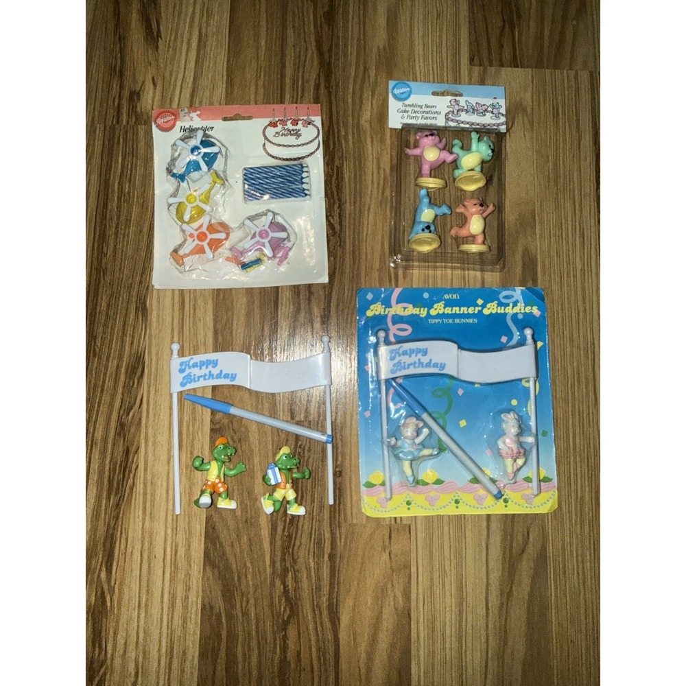 VTG Cake Decorations Wilton Bears Helicopters Avon Bunny Alligator Lot
